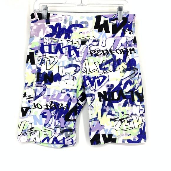 Calvin Klein Pull On Athletic Bike Shorts Womens Sz XL Multicolor Grafitti Logo - Picture 1 of 7